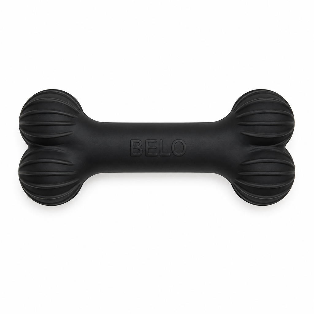 Midnight black BELO Aero Bone dog toy on a white background