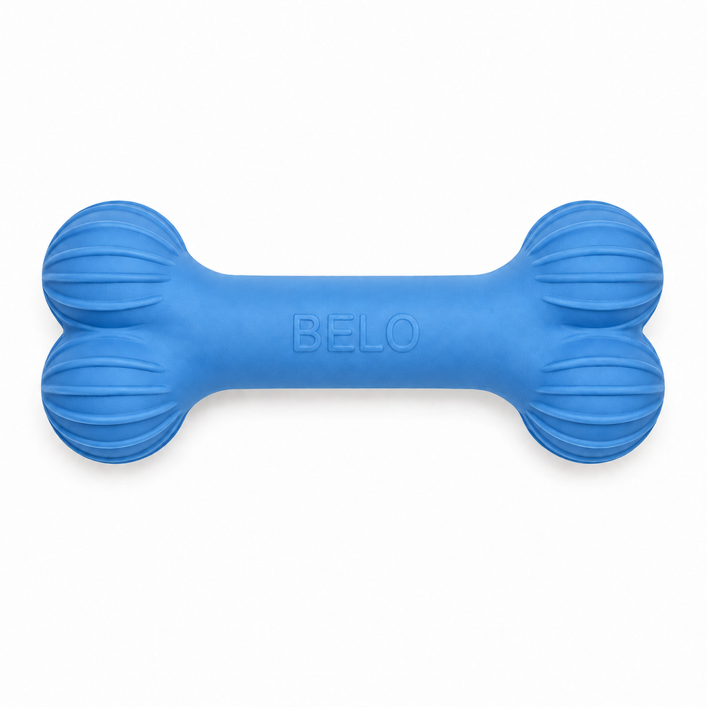 Sky blue BELO Aero Bone dog toy on a white background